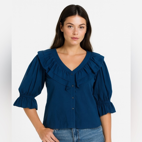 Square Dance Blouse S Ruffle MALCO MODES Rockabilly Swing 2333 Vintage 80’s USA - Picture 1 of 11